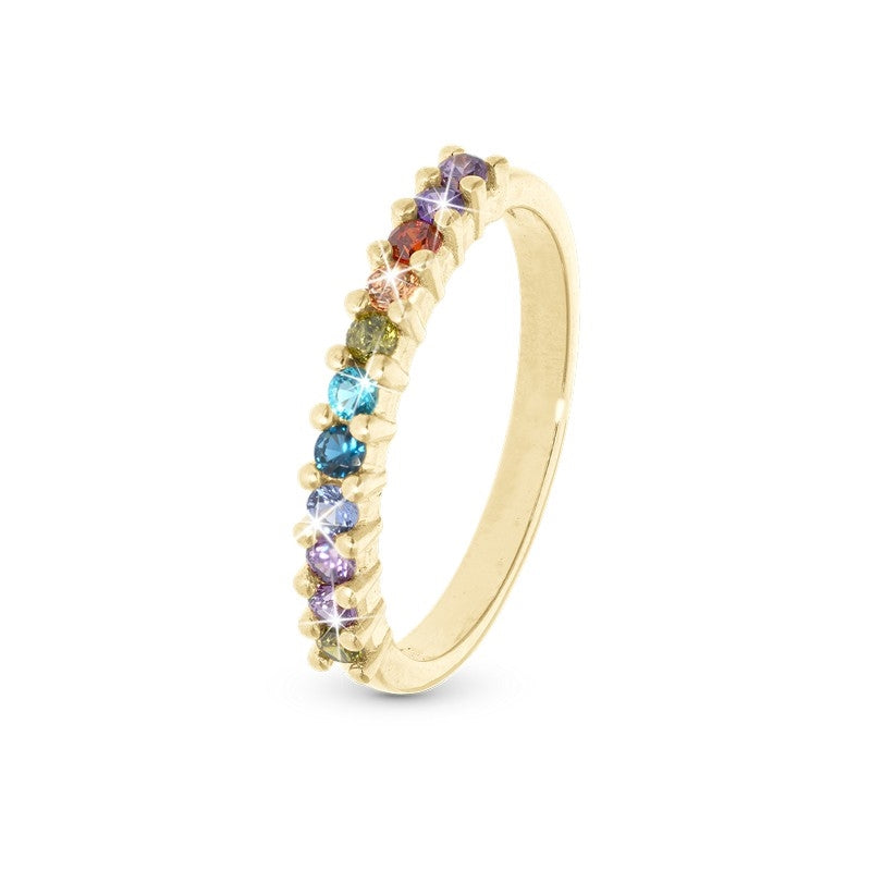 RAINBOW ring i forgyldt sterling sølv med farvede zirkonia fra Christina Collect.